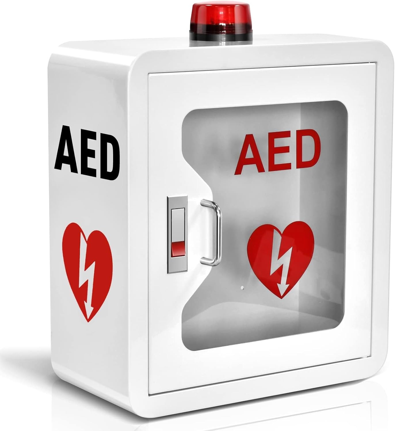AED Defibrillator Cabinet - Wall Mount Storage with Transparent Window, First Aid Box for Office, Home, Bus - Compatible with All AED Brands