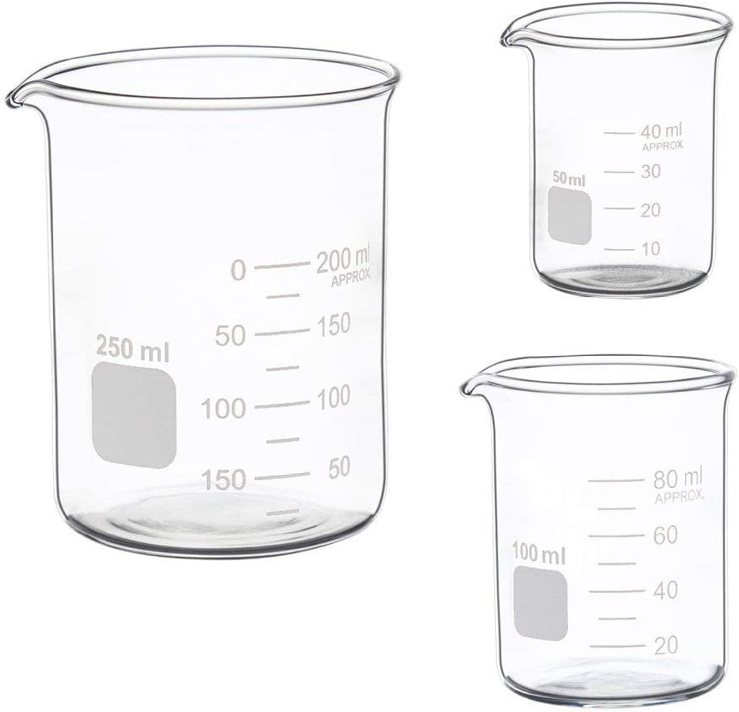 Glass Measuring Low Form Beaker Set 50ml 100ml 250ml Borosilicate Lab Beaker Set …