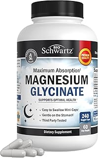 Magnesium Glycinate 500mg Capsules (240 Mini Caps) Maximum Absorption Magnesium Supplement for Nerves Muscles Heart Mood and Sleep Support (Vegan Safe with No Gluten, Soy or GMOs) by BioSchwartz