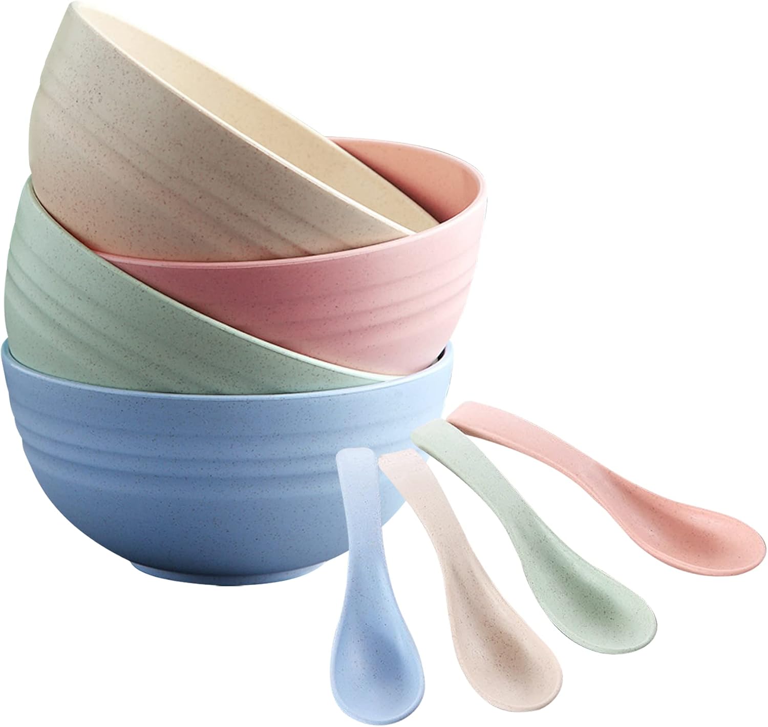YORFULL 24 Ounce Cereal Bowls Set of 4,Dinner Sets(4Bowls+4Spoons),Microwave and Dishwasher Safe,Unbreakable Tableware Bowls for Salad,Soup,Noodle,Ramen,Pasta,Breakfast,Rice,Dessert,Sncak