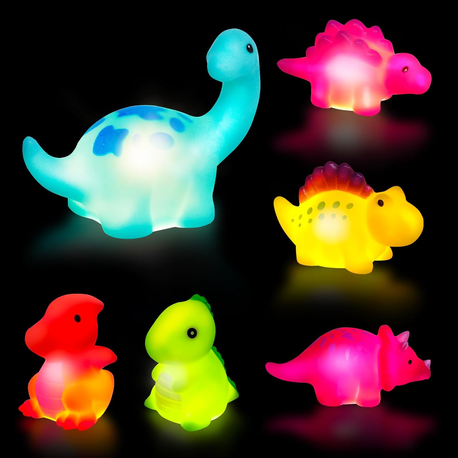 Jiosdo Baby Dinosaur Bath Toys, 6 PCS LED Kids Sensory Toys for Babies
