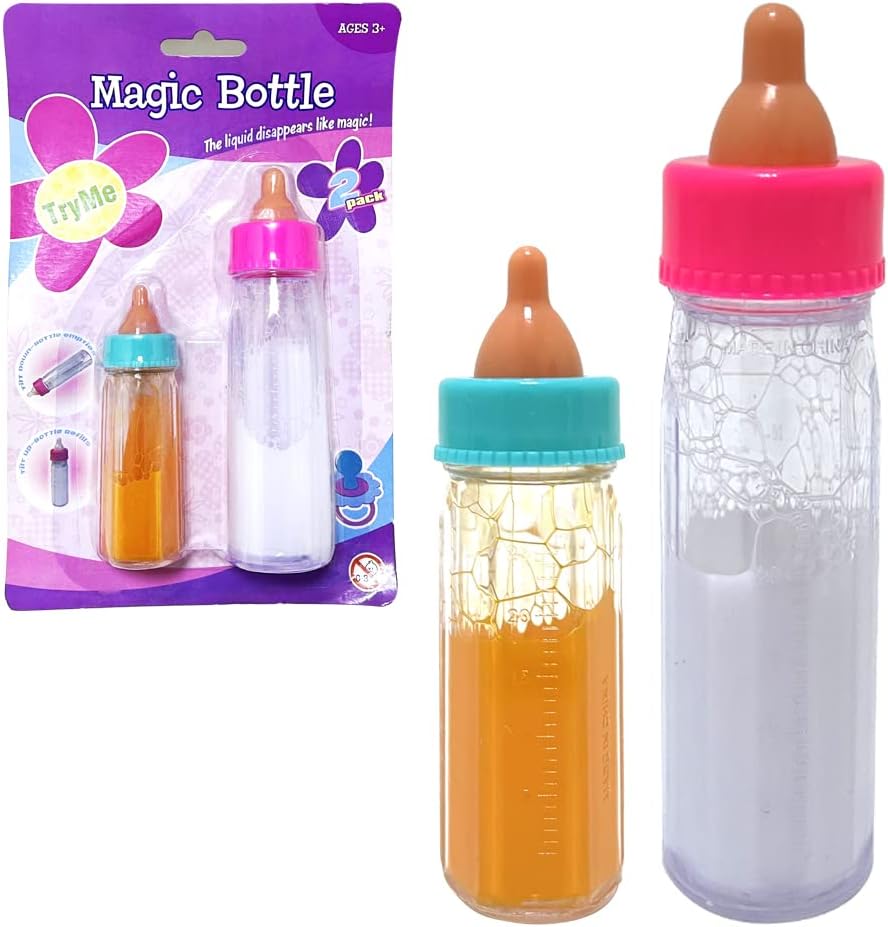 RAM ONLINE Milk Bottle Pretend Play Childrens Baby Doll Magic Feeding Bottles Milk Juice Bottles, Clear, Design May Vary
