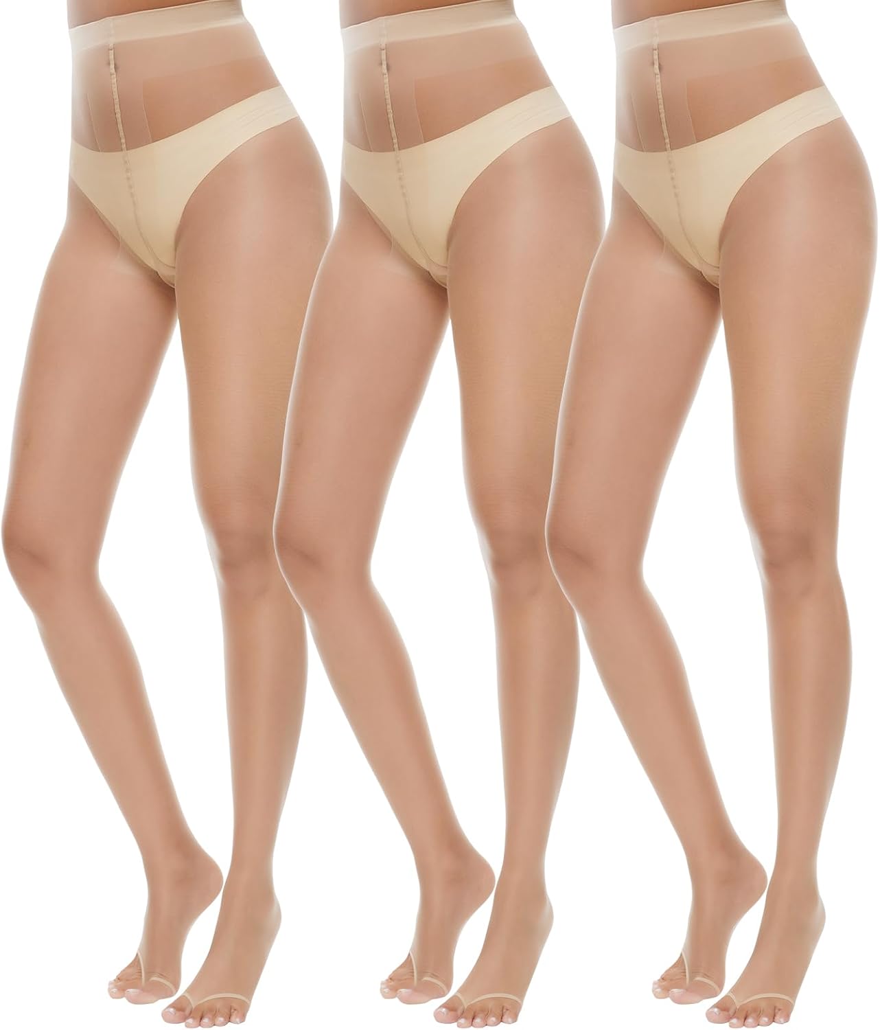 MANZI 3 Pairs Toeless Pantyhose Tights for Women Ultra Thin 10D Toe Open Control Top Pantyhose