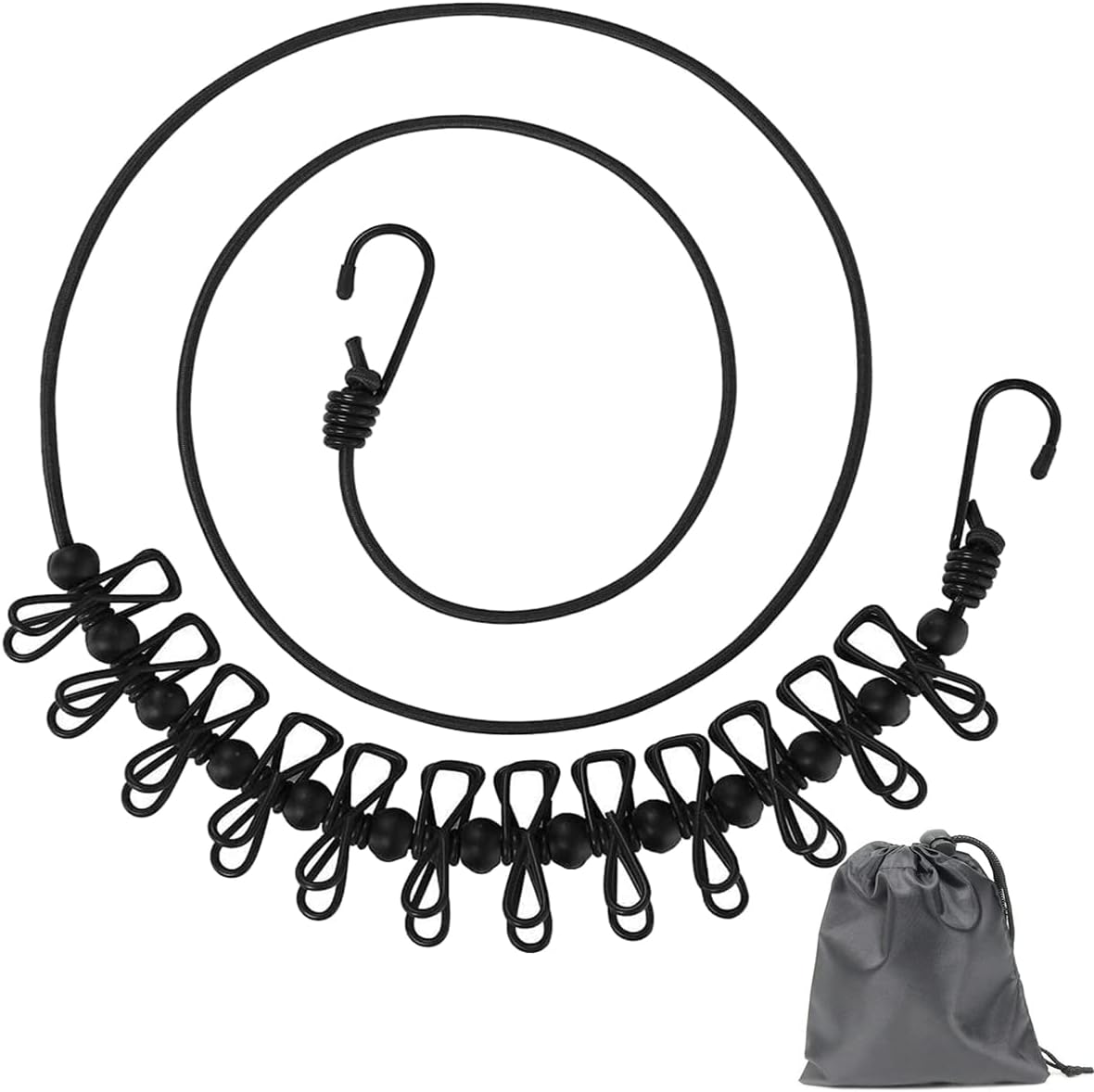 Portable Clothesline,Retractable Clothesline for Travel,Clothing line with 12 Clothes Clips,for Indoor Laundry Drying line,Outdoor Camping Accessories (black)