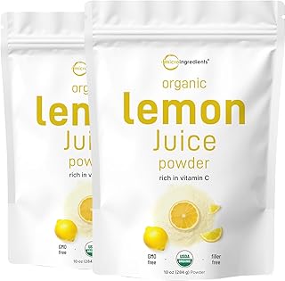 2 Pack Micro Ingredients Organic Lemon Juice Powder, 10 Ounce, Rich in Natural Vitamin C (Immune Vitamins) for Immune System, Great Flavor for Drinks, Smoothie & Beverages, Vegan