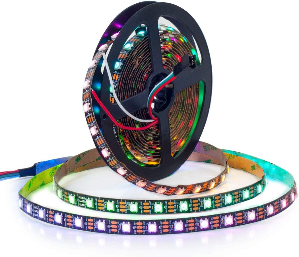 BTF-LIGHTING WS2812B RGB ECO LED Strip, Chasing Effects 5050SMD Individually Addressable 16.4FT 60Pixels/m 300Pixels Flexible Dream Color IP30 for Bedroom DIY Projects DC5V(No Adapter or Controller)