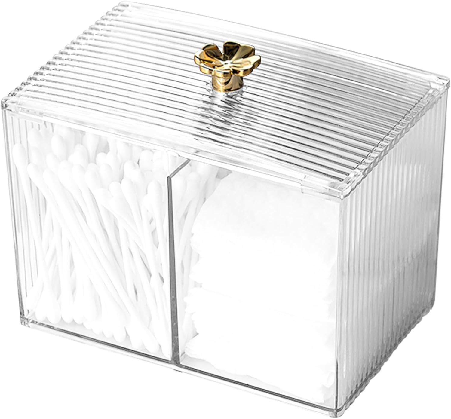 Hanunalir Cotton Pad Holder, Cotton Bud Dispenser - Dressing Table Accessories, Transparent Organizer with Lid 13 x 8 x 9cm