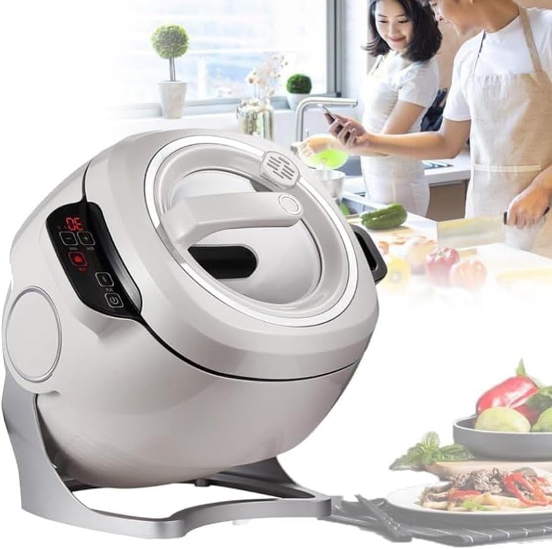 2000W Commercial Food Processor, 6L Intelligent Automatic Cooking Machine with 360° Rotating and 3D All-round Heating, Drum Type Food Processor with Smart Touch Screen