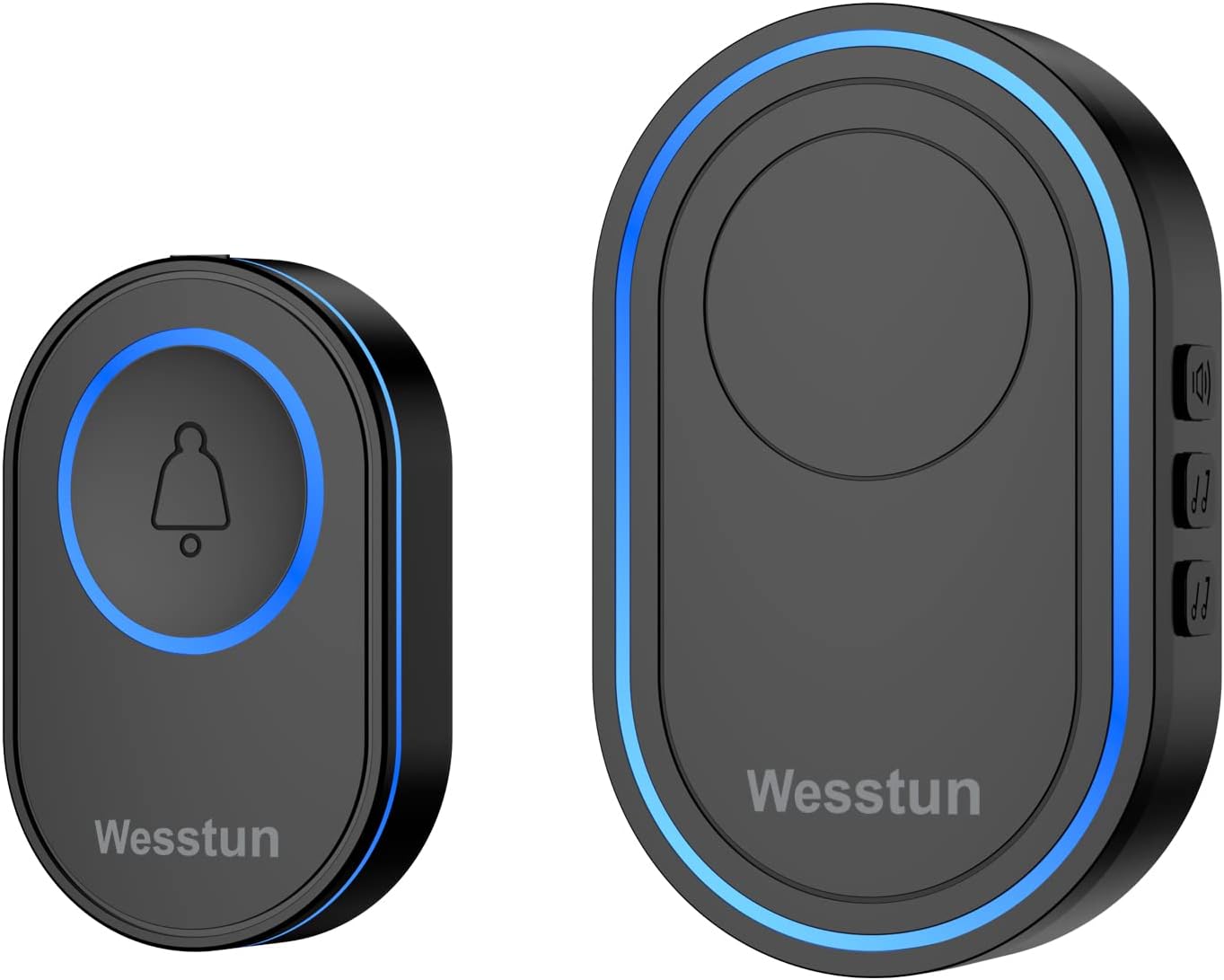 Wesstun Wireless Doorbell, IP67 Waterproof Plug in Doorbell Kits Operating at The Range of 300m with 39 Loud Melodies, 5 Levels Volume Adjust & LED Indicator, Easy Install at Home & Apartment, Black