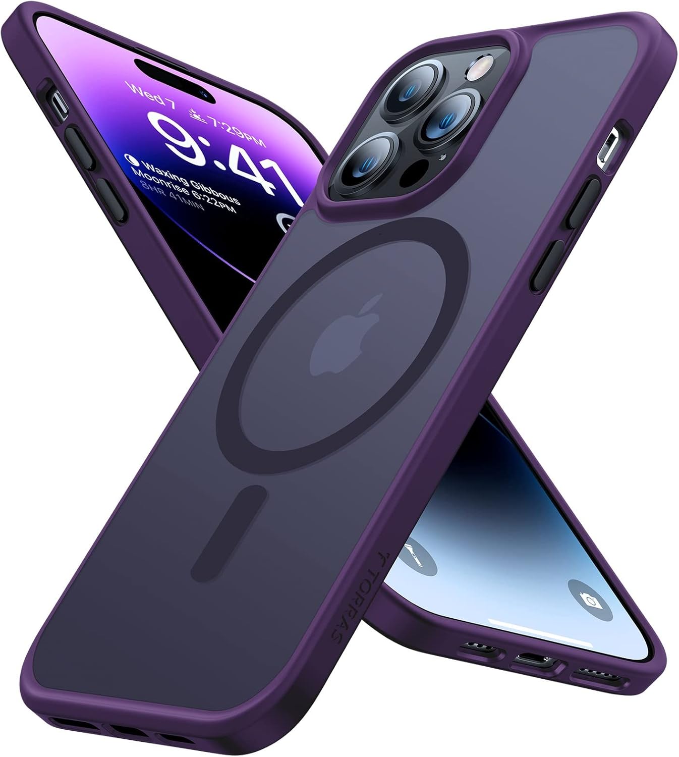 TORRAS Magnetic Designed for iPhone 14 Pro Max Case [12FT Military Grade Drop Tested] [20W Super Magnetic] Shockproof Translucent Hard Back Slim Fit Thin Matte Case iPhone 14 Pro Max Cover Purple