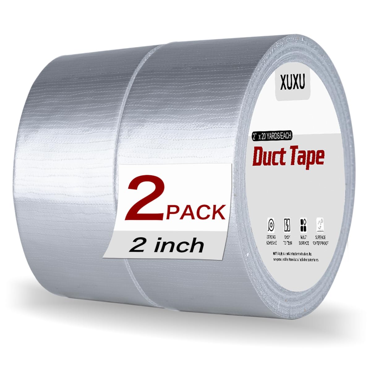XUXU 2 Pack Silver Duct Tape Heavy Duty Waterproof, Strong Adhesive for Indoor Outdoor Repairs, 40 Yards x 2 Inch Total