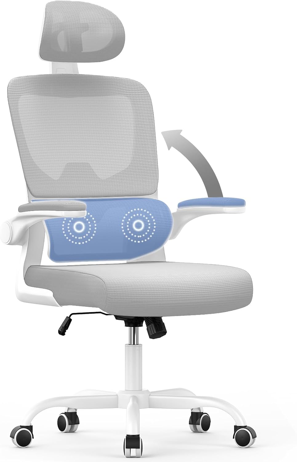 naspaluro Office Chair, Ergonomic Desk Chair with Adaptive Lumbar Support/2D Headrest/Flip-up Armrests, Computer Mesh Chair with Rocking Function, Swivel Home Office Chair-Gray, 0K094
