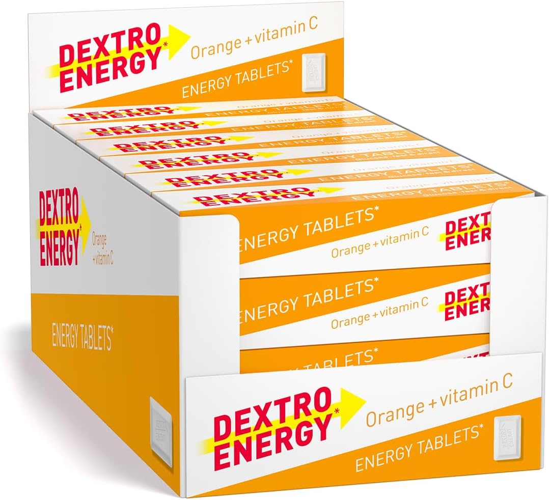 Dextro Energy Orange Tablets | Fast Acting Carbohydrates for a Quick Burst of Glucose | with Vitamin C for Reduction of Tiredness and Fatigue | Vegan | 47g (Pack of 24)