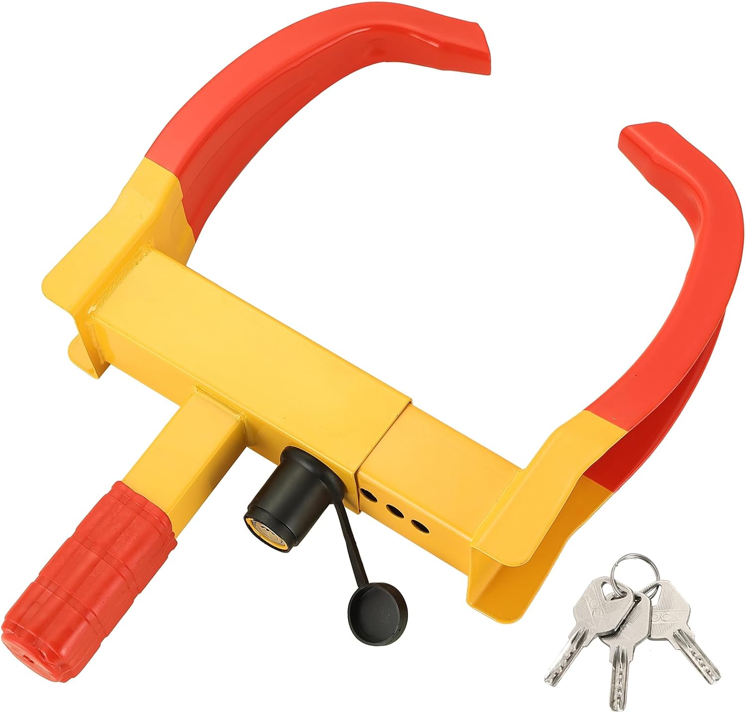 DASBET Wheel Clamp Lock Anti-Theft Wheel Lock Clamp Heavy Duty Car Wheel Lock with 3 Keys Adjustable Security Tire Clamp Fits 7-11" Width Tyres Security Clamp for Cars Caravans Trailers (Red)