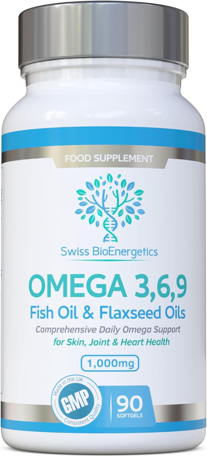 Omega Balanced 3, 6 & 9 Fish Oil 1000mg, 90 Capsules - High Strength EPA & DHA Formula derived from Fish & Flaxseed Oil with Added Vitamin E in Easy to Swallow Soft Gel Capsules