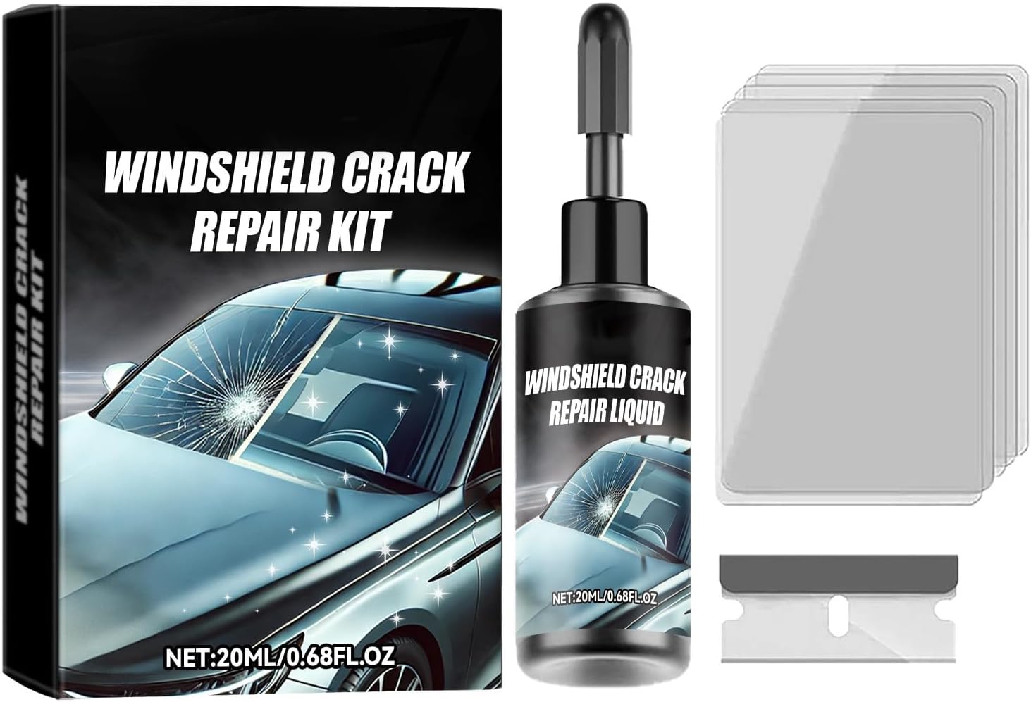 DAYLIGHE Car Glass Repair Set High Efficiency Windshield Cracks Repair Tool Set For Windshield Cracks & Chips For Nighttime Use