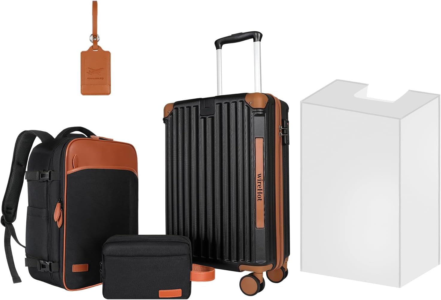 22x14x9 Airline Approved Vintage Style Carry On Luggage with Backpack Sets for Men, ABS+PC Hardshell Small 20 inch Retro Suitcase with Protective Cover & Tag (Black Brown, 20in/BP/TB)