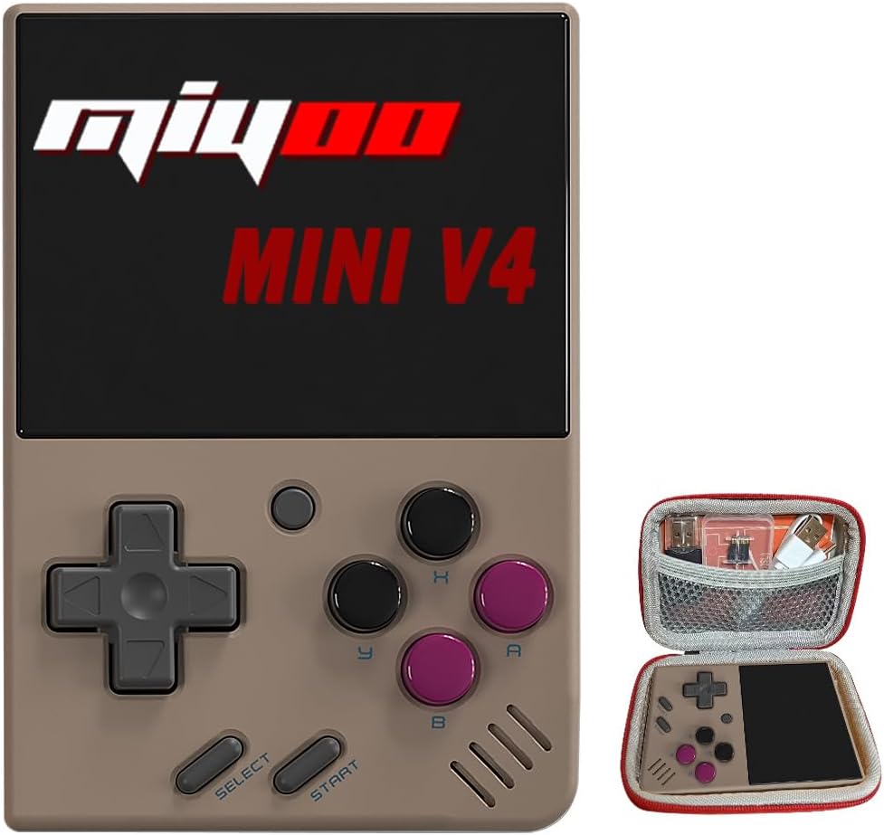 Miyoo Mini V4 Retro Game Conselo, Portable Handheld Game Conselo with Storage Case 2.8''HD Screen 2000mah Battery