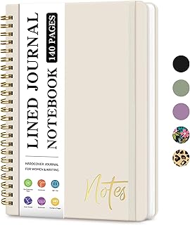 Lined Spiral Journal Notebook for Women, A5 College Ruled Journals for Writing, Hardcover Notebooks for Work, Note Taking and Office School Supplies,140 Pages - Grey Beige