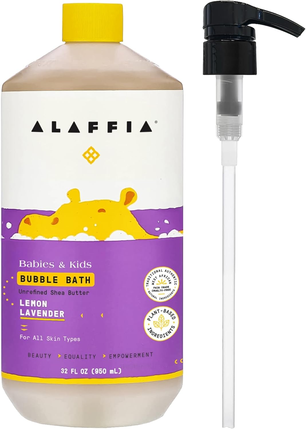 Alaffia Babies & Kids Bubble Bath, Lemon Lavender, Pump Included – Gentle Cleanser with Raw Shea Butter and Lemon Balm, 32 Fl Oz