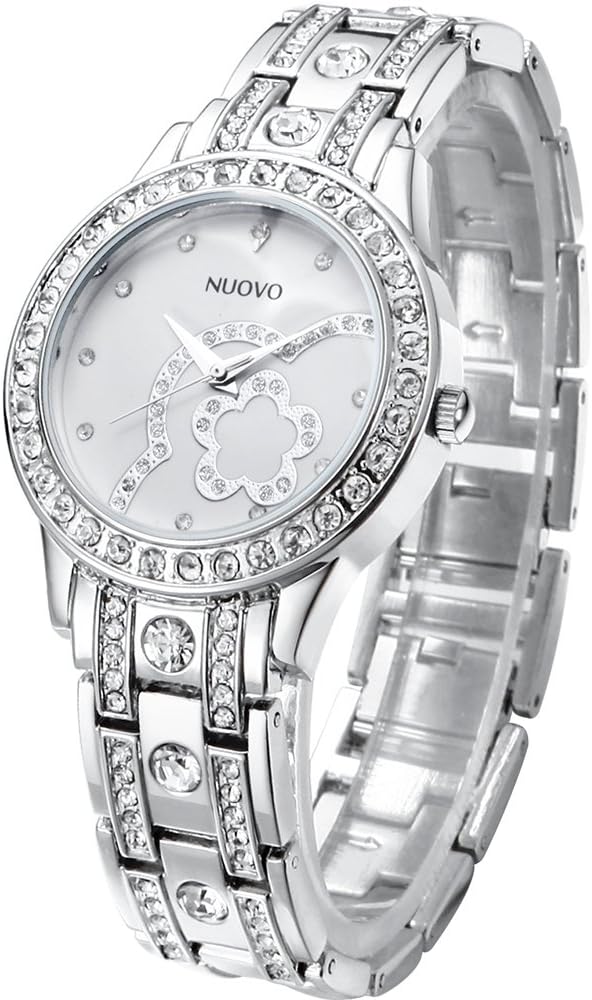 NUOVO Women's Watch Analog Quartz with Silver Stainless Steel Bracelet Waterproof Crystal Bezel Silver Girl's Watch