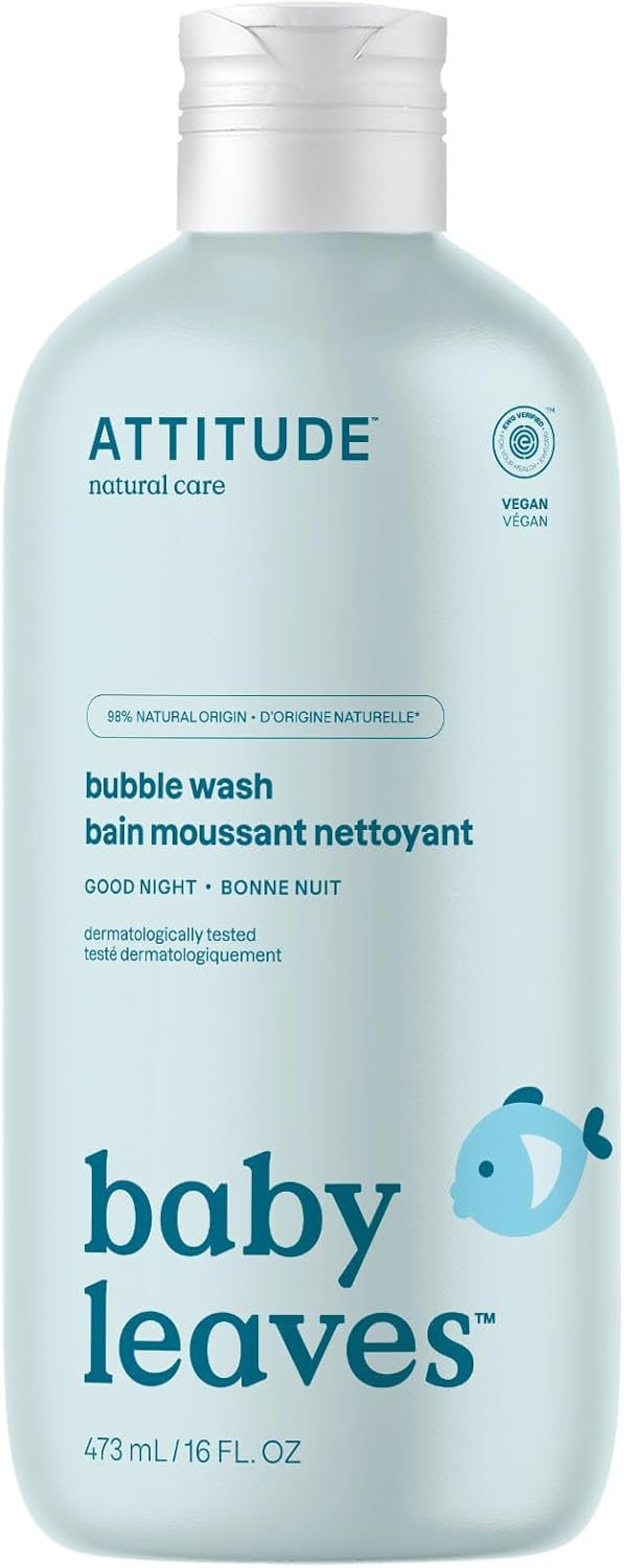 ATTITUDE Bubble Bath and Body Wash for Baby, EWG Verified, Dermatologically Tested, Plant- and Mineral-Based Ingredients, Vegan, Good Night, 473 mL