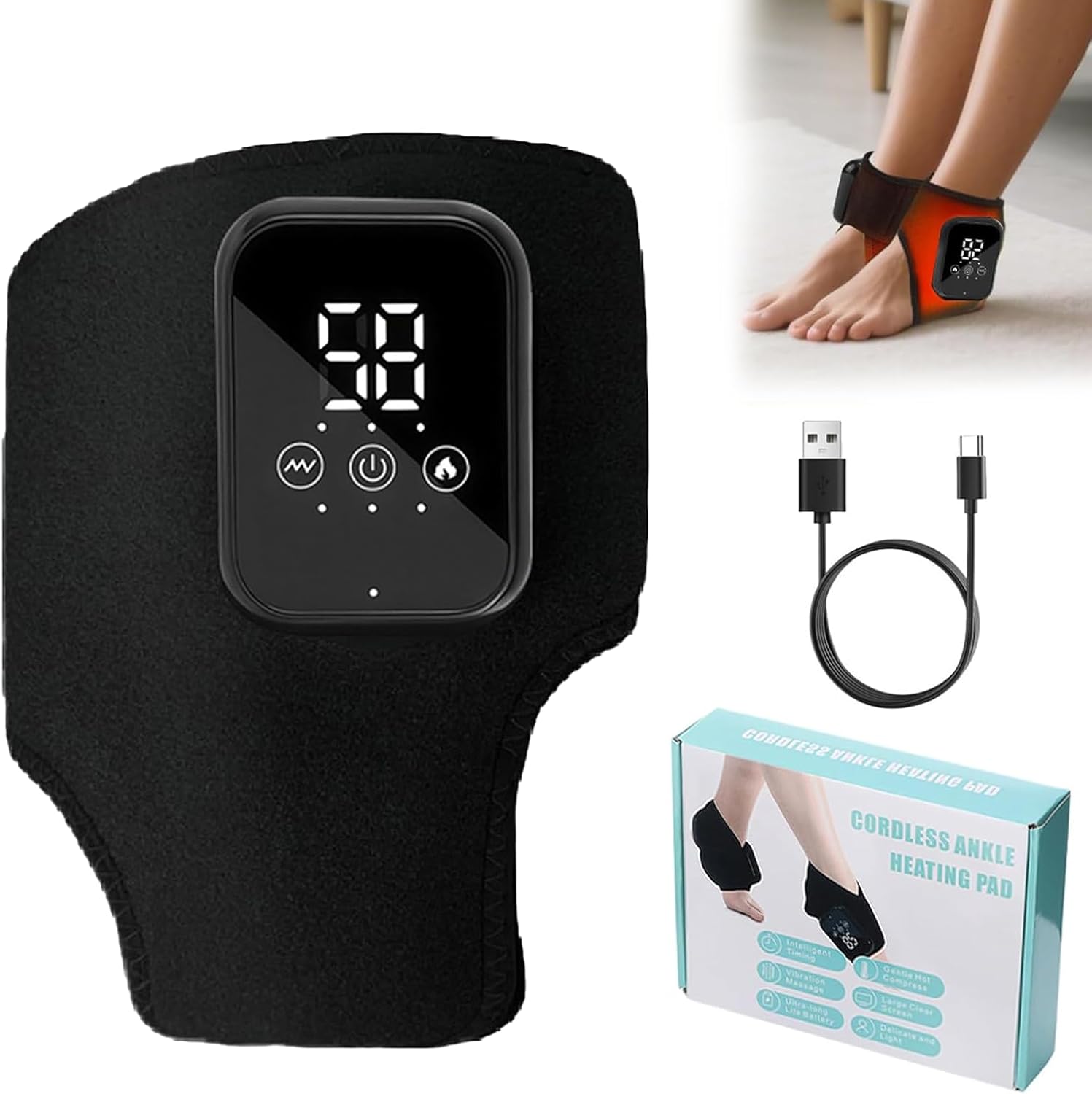 Foot Massager,Triple Therapy Feet Massager,Electric Foot Massagers with 3-Level Heat & Massage Adjustable,2000mAH,Smart Timing,Large Touch Screen,Ankle Massage,Gift for Parents (Black)