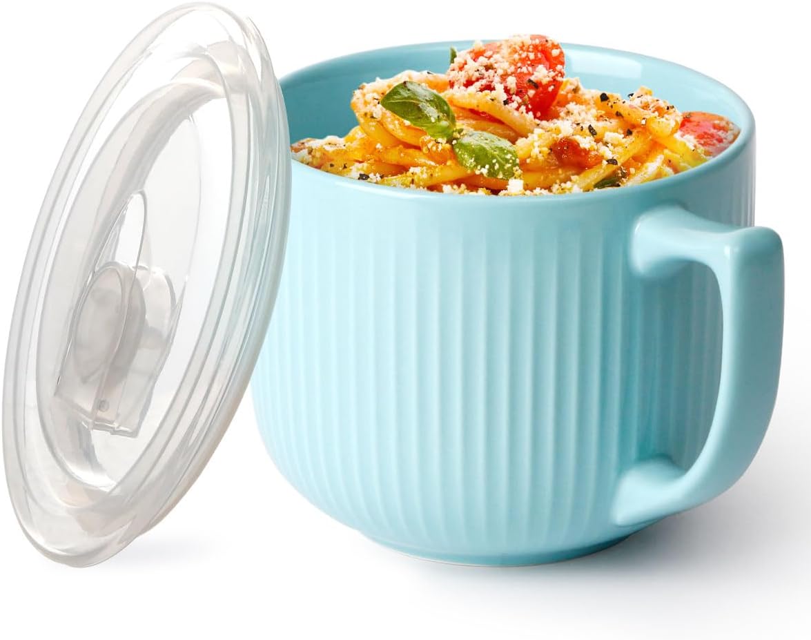 NUTRIUPS Soup Bowls with Handles, 900ml Microwave Soup Bowl with Lid, Soup Mug with Handles, Blue Bowl for Ramen, Noodle, Porridge (Blue)