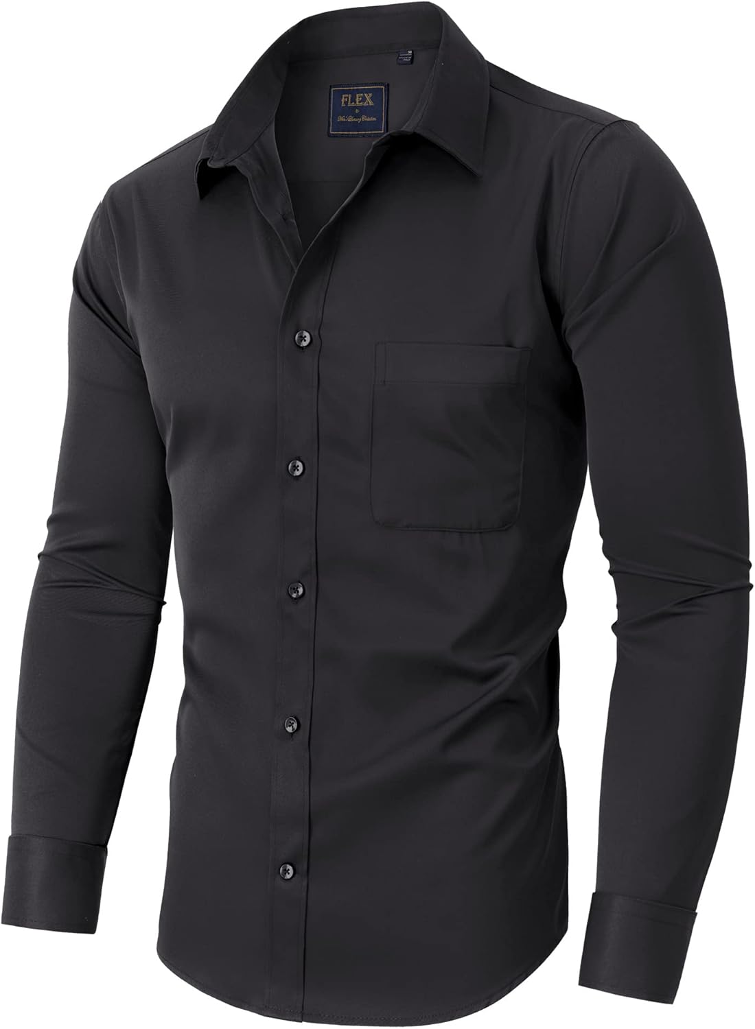 siliteelon Mens Shirts Non Iron Plain Men's Long Sleeve Regular Fit Stretch Dress Business Formal Shirt