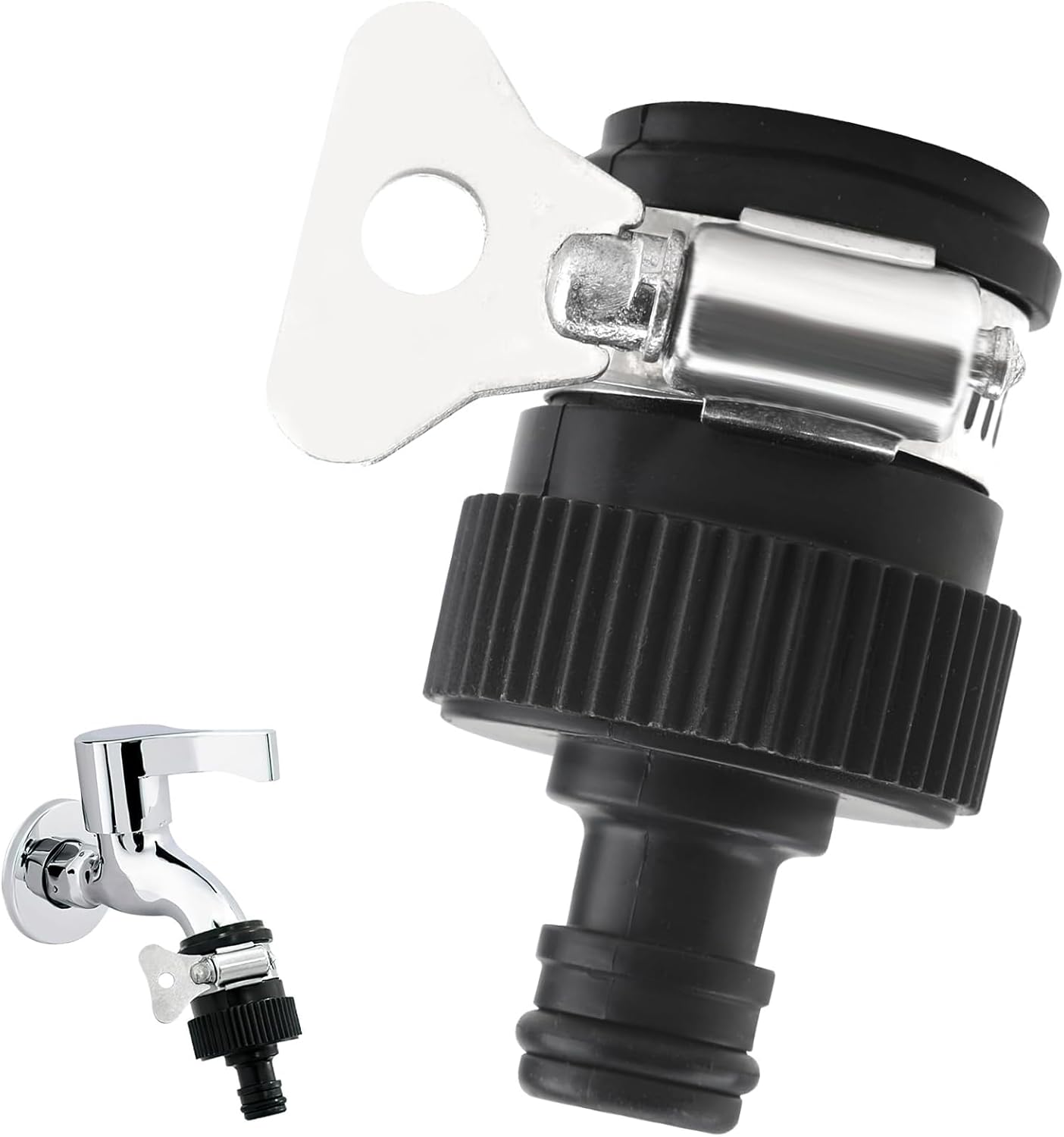 Indoor Tap Connector 14-22mm Mixer Tap Connector Round for Hose Pipe Threadless Faucet Adaptor Threadless Kitchen Water-taps Adjustable Stainless Steel Collar Easy Tight Connection for Less 22mm Tap.