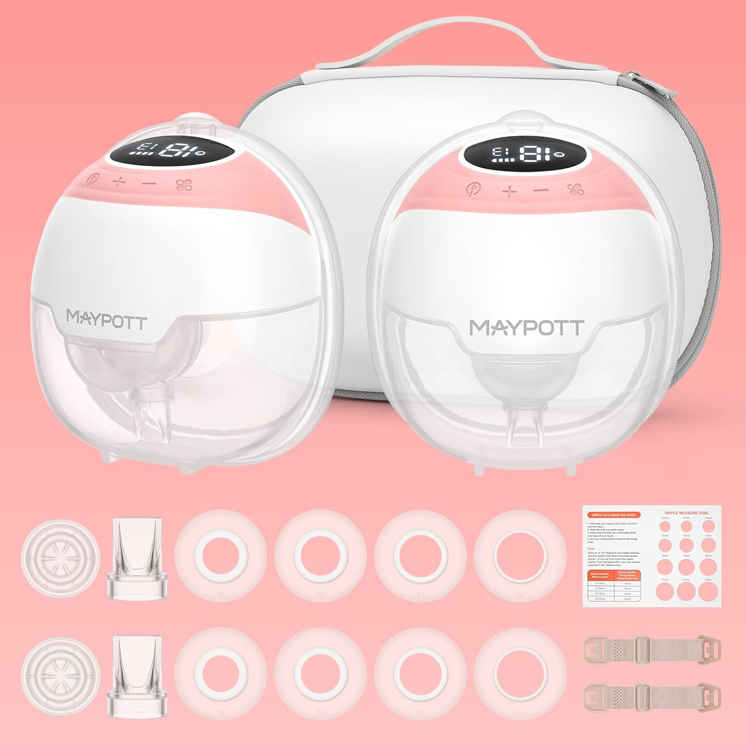 Breast Pump, Maypott Portable Electric Hands Free Wearable Breastfeeding Pumps, Double-fit Flange with 3 Modes & 15 Levels, 24mm,180ml/6oz - 2 Pack Pin, Postpartum Essentials