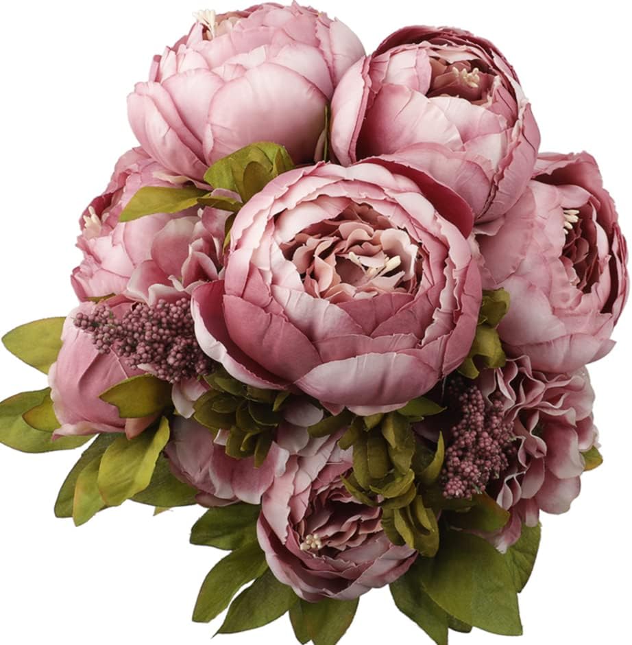JOYHAZE 1 Pack Artificial Peony Bouquet, 19'' Silk Big Peonies Faux Fall Flowers with Buds for Wedding Home Party Office Decor, Table Centerpieces, DIY Floral Arrangements, Cameo Brown
