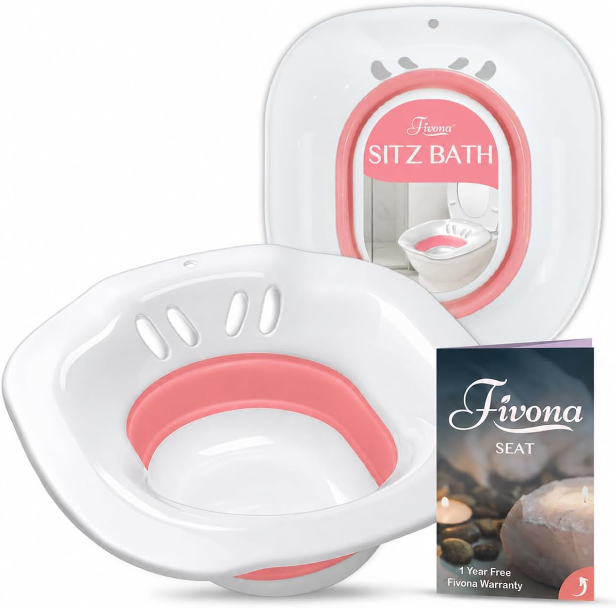 Fivona Sitz Bath for Toilet Seat Postpartum and Hemorrhoids Care - Yoni Steam Seat - Foldable Basin for Epsom Salt Soak - Portable Bidet BPA Free Temperature Resistant - Universal Fit - Pink