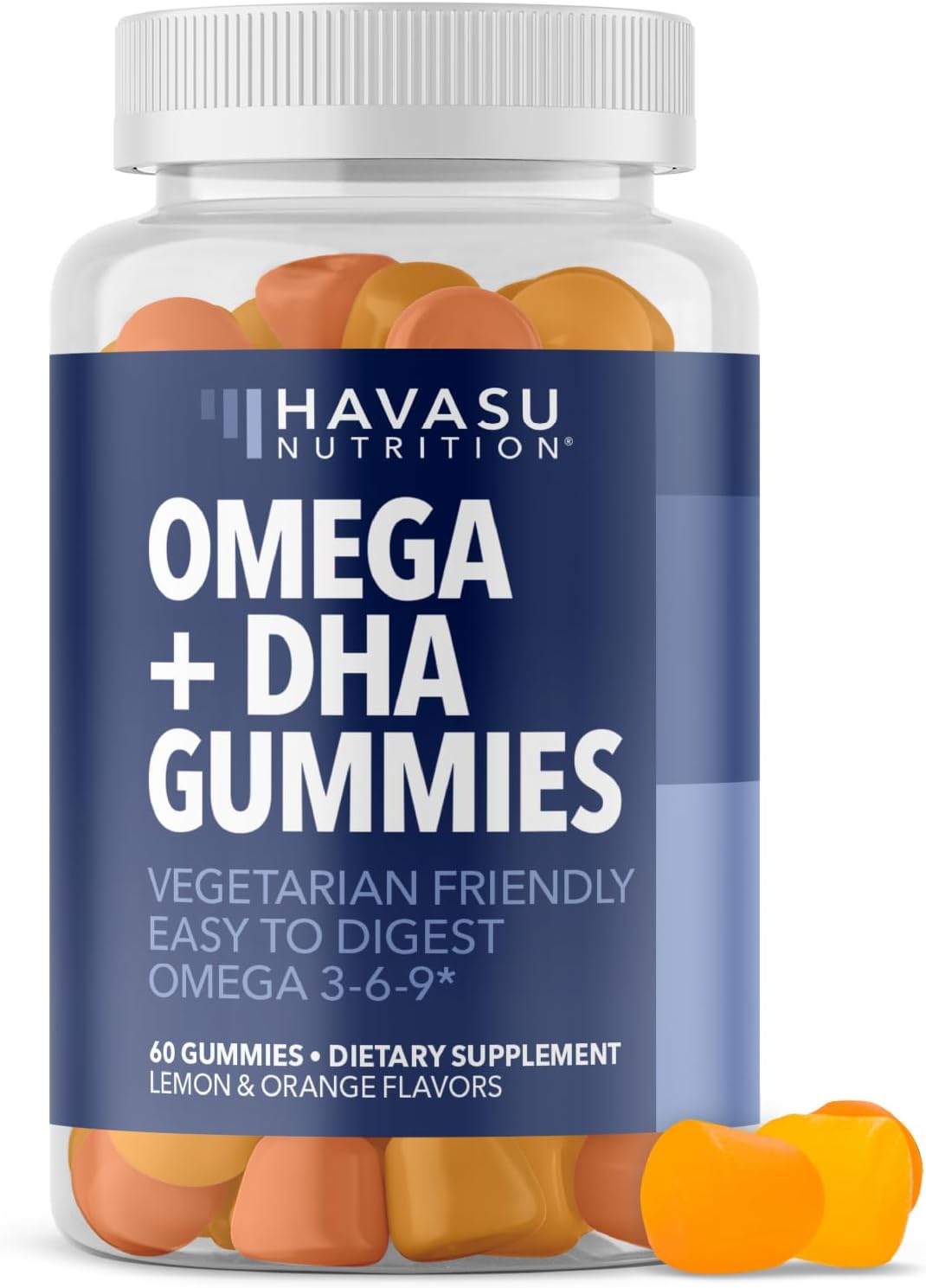 Omega 3 6 9 + DHA Gummies for Adults - Plant-Based Fish Oil Alternative with Chia Seed Oil and Algae - Support Brain and Immune Function - Lemon and Orange Flavors - Vegetarian Friendly - 60 Count