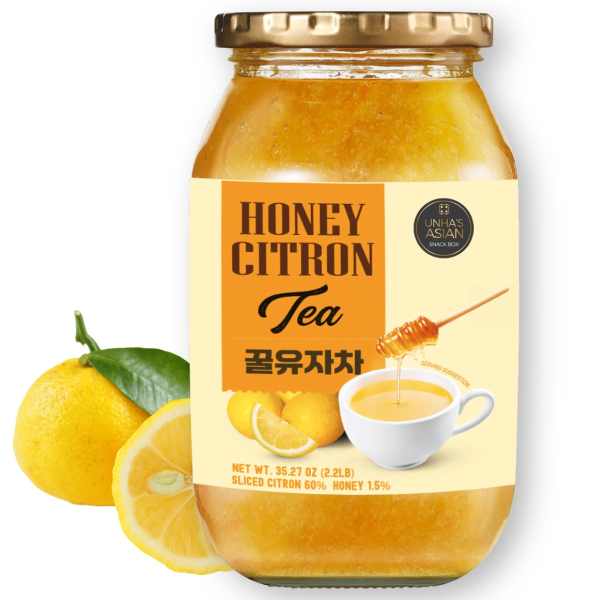 Unha Korean Honey Citron Tea 35.2 OZ – Sliced Yuzu with Real Honey for Sweet Hot tea and Cold beverages, Marmalade, Juice, Salad Dressing – Product of Korea