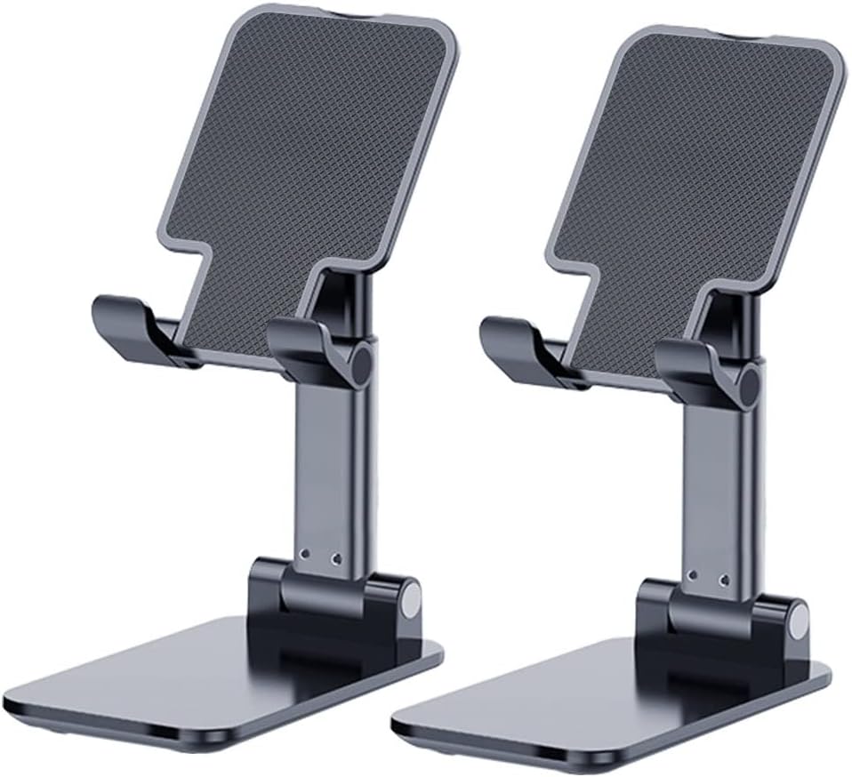Phone Stand for Desk, 2 Pack MT-6 Desk Phone Holder Stand for Office Universal Smart Phone Holder Foldable & Height Adjustable Cellphone Stand Compatible Under 8” Device, Black