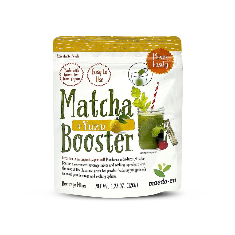 MAEDA-EN Matcha Booster Yuzu Green Tea Powder 80g Japanese Origin Resealable Pouch for Latte Smoothies and Baking 27144 1pk