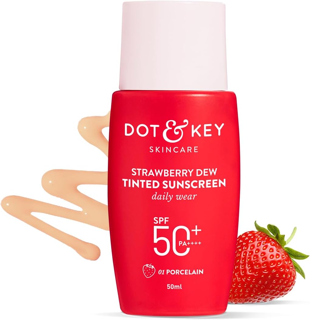 Dot & Key Strawberry Dew Tinted Sunscreen SPF 50+ Pa++++ - 01 Porcelain | Protection Against UA/UB | Broad Spectrum, Water & Sweat resistant | For All Skin Types | 50ml