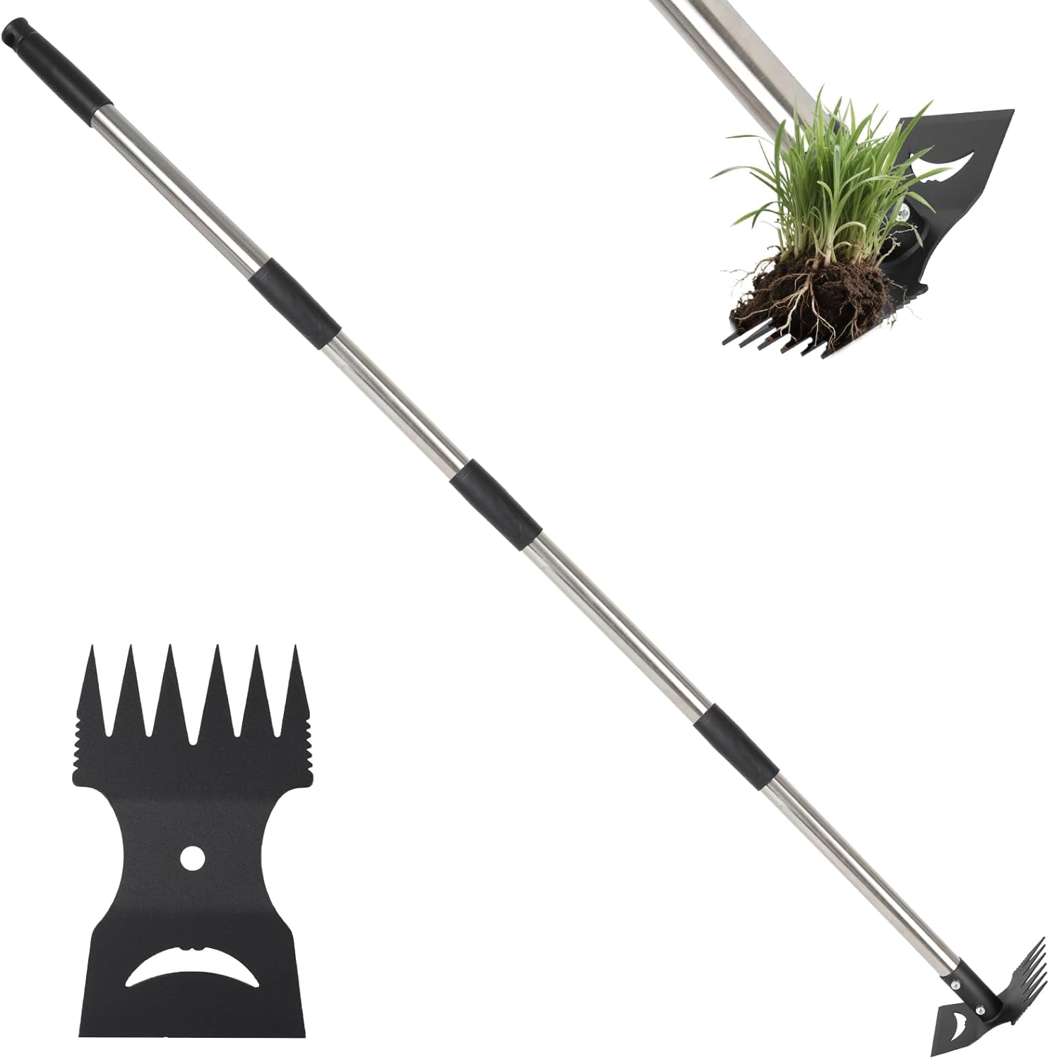 Weed Puller Tool with 146.5cm Long Handle, 2-in-1 Manual Weed Rake & Garden Hoe, Heavy Duty Weeding Tool for Yard, Lawn, Patio & Garden – Adjustable & Ergonomic Design