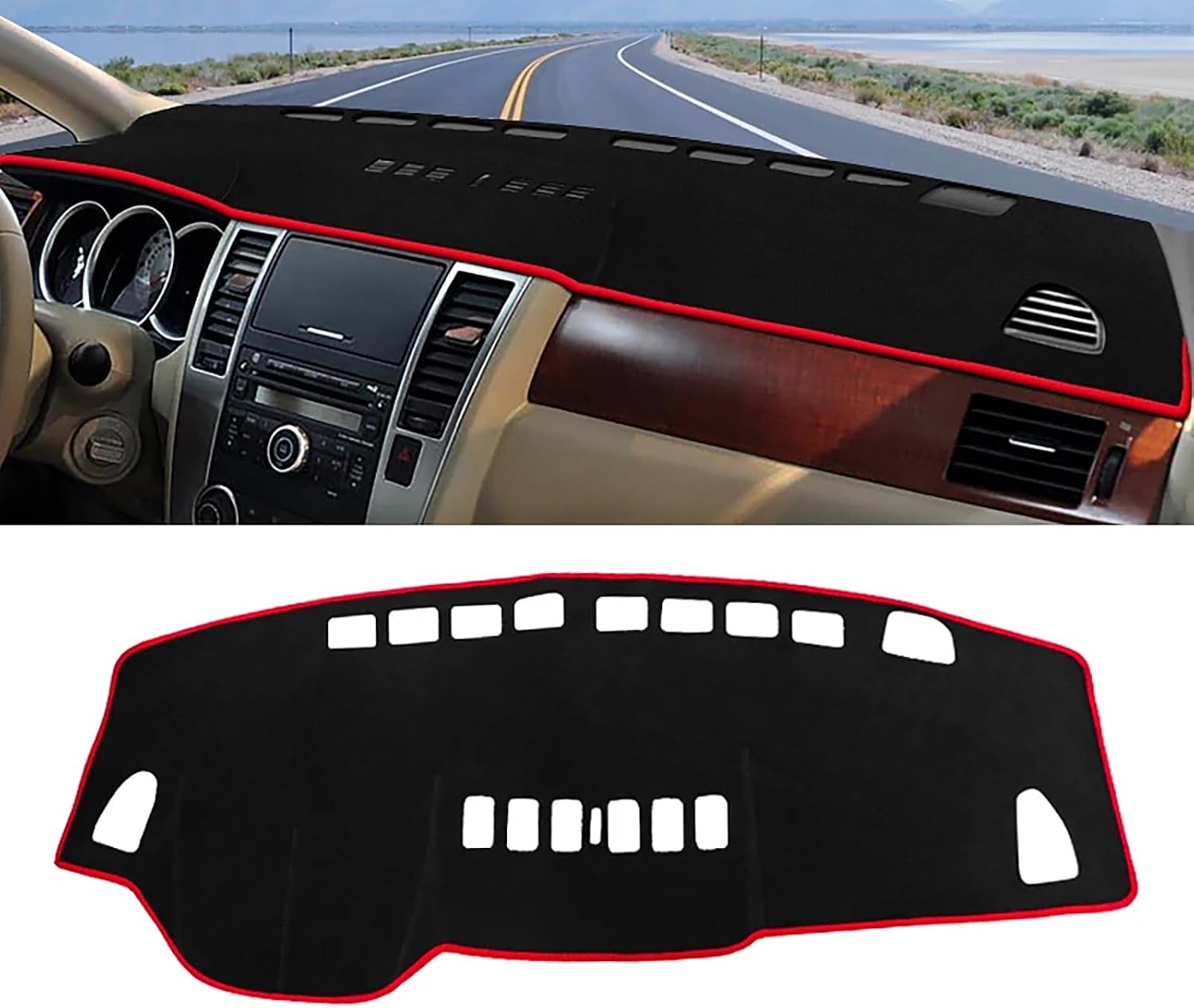 Dashboard Cover Dash Mat for Nissan Tiida Versa C11 2004-2006 2007 2008 2009 2010 2011,Sun Shade Pad Carpet Center Console Light-Proof Mat Anti-Glare Accessories,B/Red