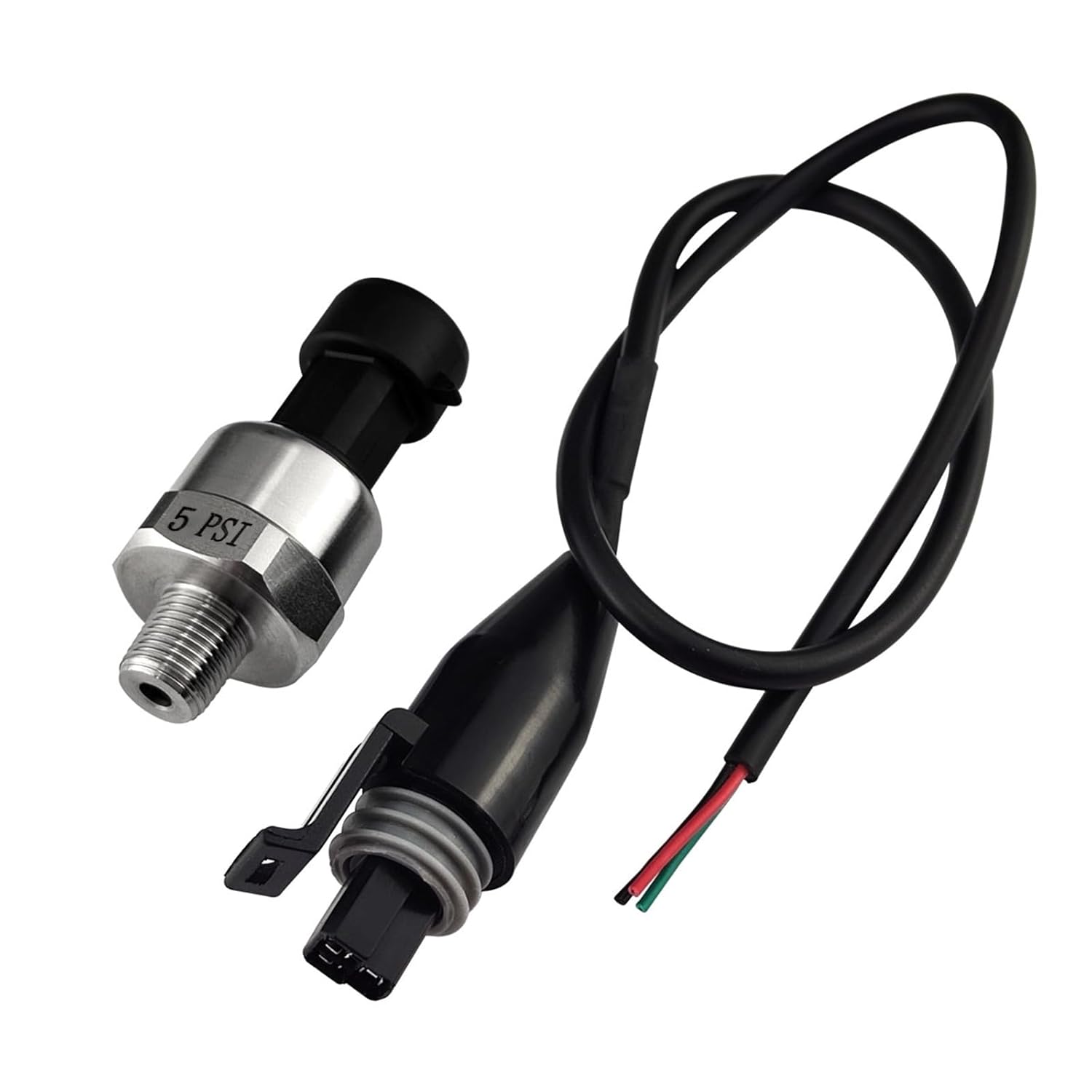 Pressure Transducer Sender Sensor with Connector, 1/8" NPT Thread Stainless Steel Fuel Pressure Sensor for Oil Fuel Air Water (5 PSI)