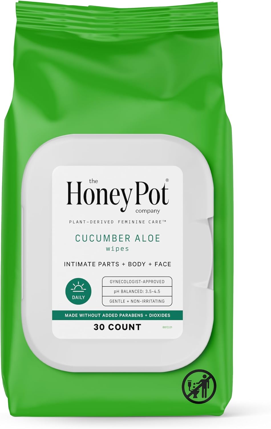 The Honey Pot Company - Feminine Wipes - Daily PH Balancing and Sulfate Free Feminine Products for Parts, Body, or Face - Cucumber Aloe 30 ct.