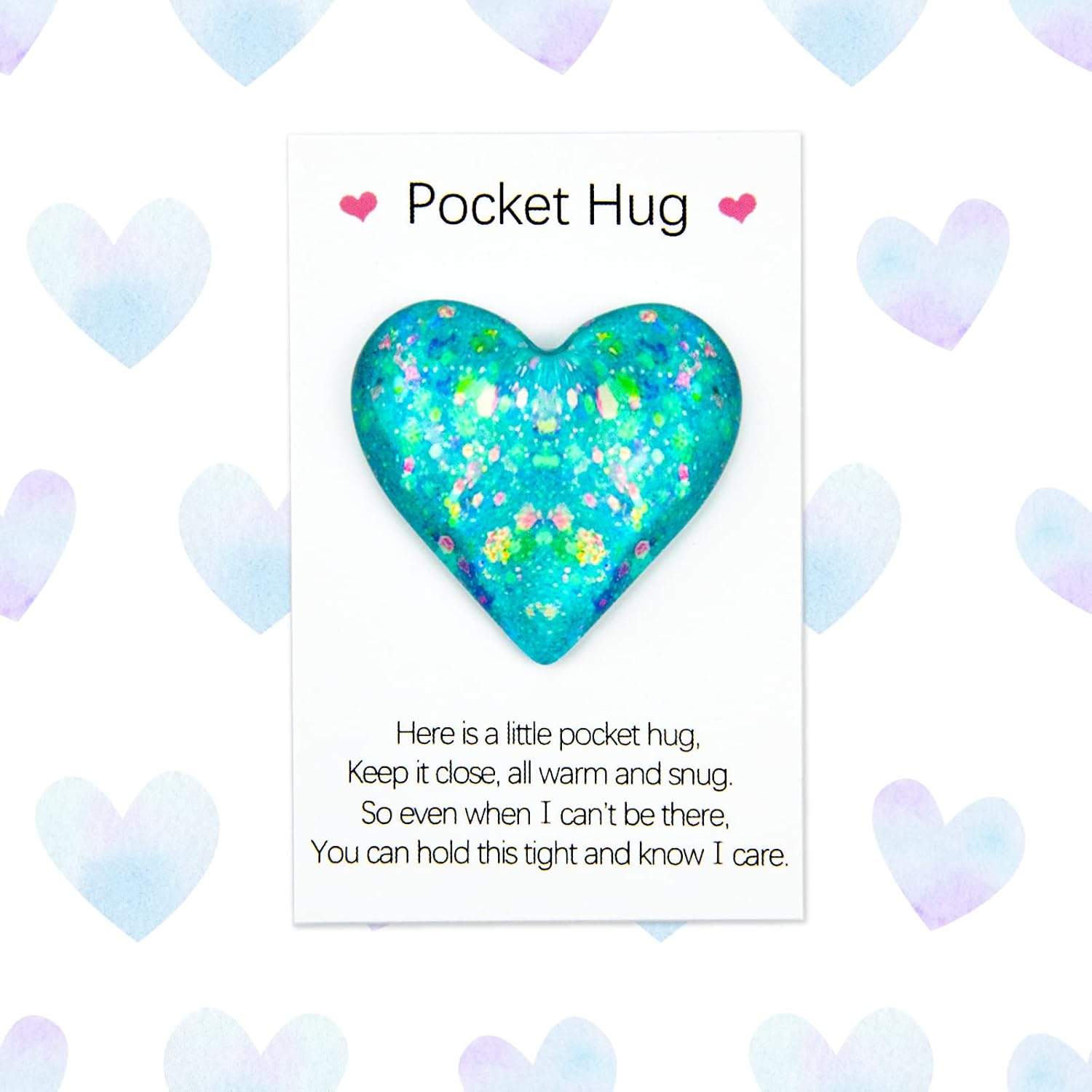 Fantasyon A Little Pocket Hug Heart with Pocket Hug Card Cute Pocket Hug Token Keepsake Ornament Gifts Special Present for Her Positivity Encourage Gift for Birthday Wedding Valentine Thanksgiving