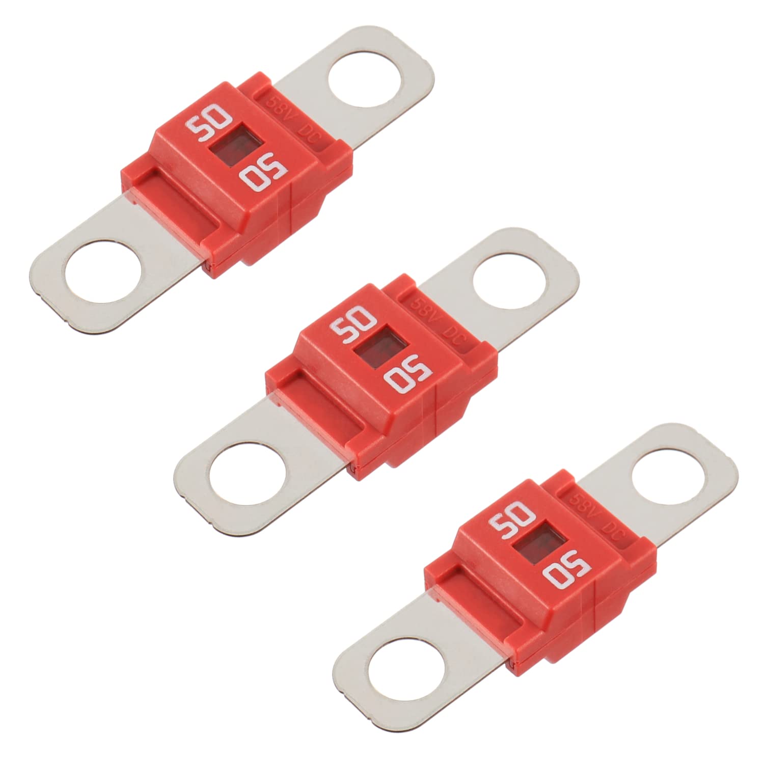 BOJACK AMI/Midi 50A High Current Fuse - Bolt-on Fuse 50 Amp for Cars, Trucks, Construction Vehicles, Buses, Caravans (Pack of 3)