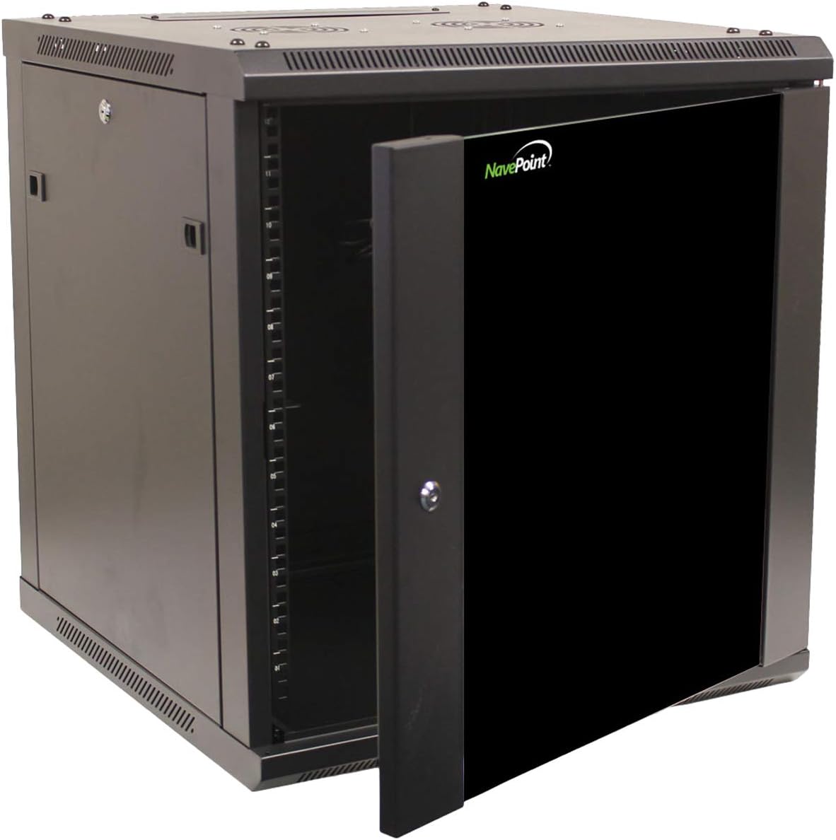 NavePoint 12U Server Cabinet Wall Mount Rack Enclosure Includes 2 Fans, Locking Glass Door, Removable Side Panels – 12U Network Cabinet 23.6” Deep, 19 Inch Server Rack for IT and A/V Equipment