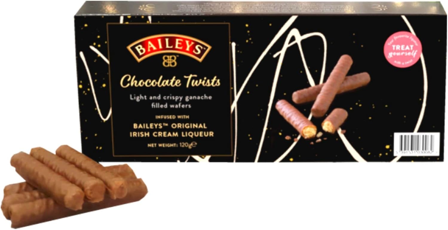 Baileys Chocolate Twists Gift Box | Light and Crispy Chocolate Coated Wafers Fingers Infused With Baileys Ganache | Great Gift For Baileys Lovers