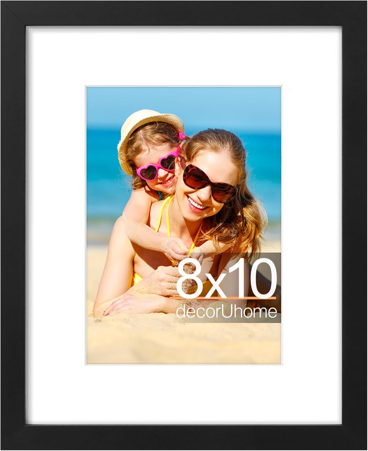 decorUhome 8x10 Picture Frame, Display Pictures 5x7 with Mat or 8x10 without Mat, Wall & Tabletop Display Photo Frame, Black, 1 Pack