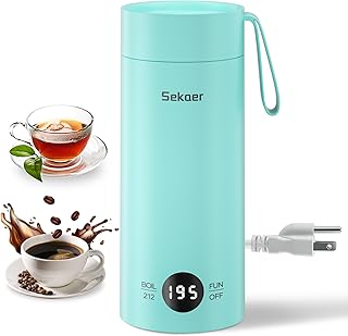 Sekaer Small Travel Portable Electric Kettle, Mini Tea Kettle Hot Water Boiler, 0.5L & 500Watts, with 4 Variable Presets and 304 Stainless Steel, SKE-850T