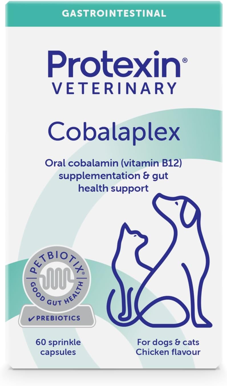 Protexin Veterinary Cobalaplex Capsules for Cats and Dogs, Vitamin B12 and Vitamin B9 Supplement for Gut Health, Chicken Flavour, 60 Capsules