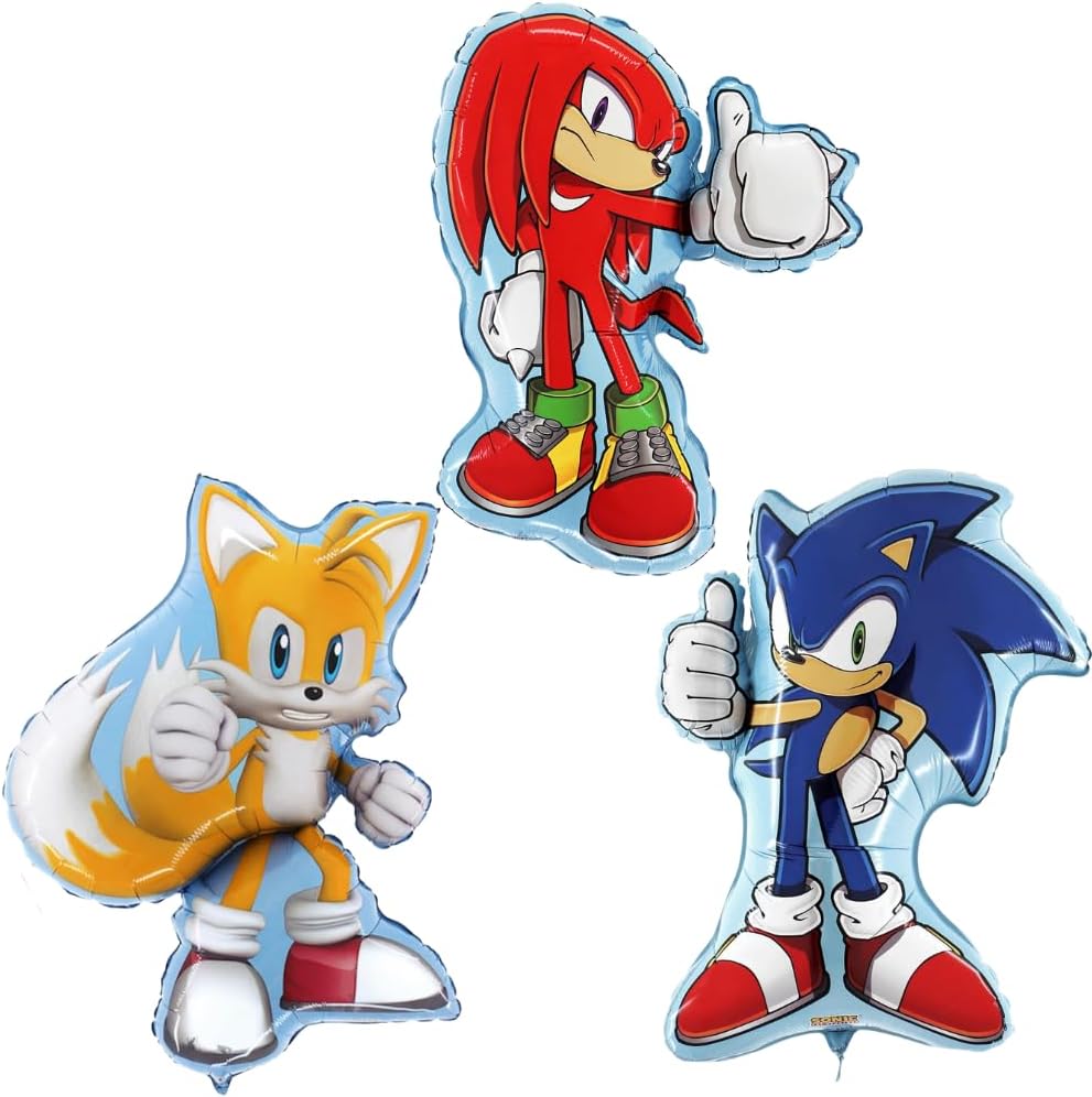Toyland® Pack Of 3 - Sonic & Friends Foil Balloon Pack - 1 x 74cm (29") Sonic, 1 x 84cm (33") Tails & 1 x 66cm (26") Knuckles Shaped Character Foil Balloons